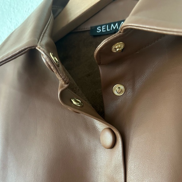 SELMACILEK Vegan Leather High Rise Pant & Crop Shirt Set in Brown - Picture 9 of 11